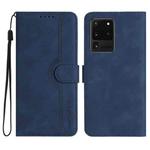 For Samsung Galaxy S20 Ultra Heart Pattern Skin Feel Leather Phone Case(Royal Blue)