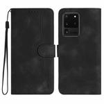 For Samsung Galaxy S20 Ultra Heart Pattern Skin Feel Leather Phone Case(Black)