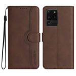 For Samsung Galaxy S20 Ultra Heart Pattern Skin Feel Leather Phone Case(Brown)