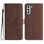 For Samsung Galaxy S21 FE 5G Heart Pattern Skin Feel Leather Phone Case(Brown)