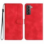 For Samsung Galaxy S21+ 5G Heart Pattern Skin Feel Leather Phone Case(Red)
