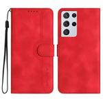 For Samsung Galaxy S21 Ultra 5G Heart Pattern Skin Feel Leather Phone Case(Red)