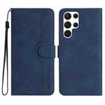 For Samsung Galaxy S22 Ultra 5G Heart Pattern Skin Feel Leather Phone Case(Royal Blue)