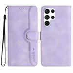 For Samsung Galaxy S22 Ultra 5G Heart Pattern Skin Feel Leather Phone Case(Purple)