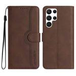 For Samsung Galaxy S22 Ultra 5G Heart Pattern Skin Feel Leather Phone Case(Brown)