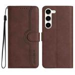 For Samsung Galaxy S23 5G Heart Pattern Skin Feel Leather Phone Case(Brown)