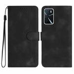 For OPPO A16 Heart Pattern Skin Feel Leather Phone Case(Black)