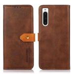 For Sony Xperia 10 V KHAZNEH Dual-color Cowhide Texture Flip Leather Phone Case(Brown)