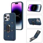 For iPhone 14 Pro Armor Ring Wallet Back Cover Phone Case(Blue)