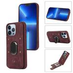 For iPhone 13 Pro Armor Ring Wallet Back Cover Phone Case(Wine Red)