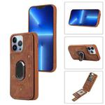For iPhone 13 Pro Armor Ring Wallet Back Cover Phone Case(Brown)