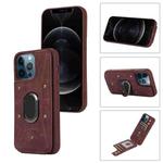 For iPhone 12 / 12 Pro Armor Ring Wallet Back Cover Phone Case(Wine Red)