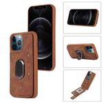 For iPhone 12 / 12 Pro Armor Ring Wallet Back Cover Phone Case(Brown)