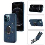 For iPhone 12 Pro Max Armor Ring Wallet Back Cover Phone Case(Blue)