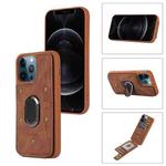 For iPhone 12 Pro Max Armor Ring Wallet Back Cover Phone Case(Brown)