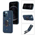 For iPhone 11 Pro Max Armor Ring Wallet Back Cover Phone Case(Blue)