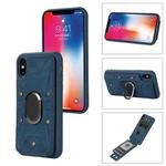For iPhone X / XS Armor Ring Wallet Back Cover Phone Case(Blue)