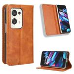 For OPPO Find N2 Magnetic Buckle Retro Texture Leather Phone Case(Brown)