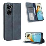 For ZTE Blade V40 Design Magnetic Buckle Retro Texture Leather Phone Case(Blue)