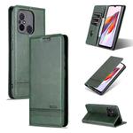 For Xiaomi Redmi 12C / Redmi 11A / Poco C55 AZNS Magnetic Calf Texture Flip Leather Phone Case(Dark Green)