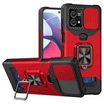 For Motorola Moto G Stylus 5G 2023 Camera Shield Card Slot Phone Case with Ring Holder(Red)