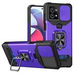 For Motorola Moto G Stylus 5G 2023 Camera Shield Card Slot Phone Case with Ring Holder(Purple)