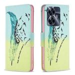 For Realme C55 Colored Drawing Pattern Leather Phone Case(Feather)