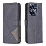 For Realme C55 Magnetic Buckle Rhombus Texture Leather Phone Case(Black)