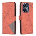 For Realme C55 Magnetic Buckle Rhombus Texture Leather Phone Case(Brown)