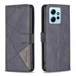 For Xiaomi Redmi Note 12 4G Global Magnetic Buckle Rhombus Texture Leather Phone Case(Black)