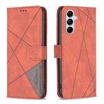For Samsung Galaxy M14 5G Magnetic Buckle Rhombus Texture Leather Phone Case(Brown)