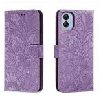 For Samsung Galaxy A04e Lace Flower Embossing Flip Leather Phone Case(Purple)
