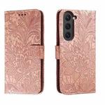 For Samsung Galaxy S23 5G Lace Flower Embossing Flip Leather Phone Case(Rose Gold)