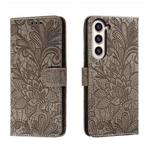 For Samsung Galaxy S23+ 5G Lace Flower Embossing Flip Leather Phone Case(Grey)