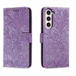 For Samsung Galaxy S23+ 5G Lace Flower Embossing Flip Leather Phone Case(Purple)