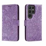 For Samsung Galaxy S23 Ultra 5G Lace Flower Embossing Flip Leather Phone Case(Purple)