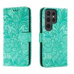 For Samsung Galaxy S23 Ultra 5G Lace Flower Embossing Flip Leather Phone Case(Green)
