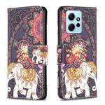 For Xiaomi Redmi Note 12 4G Global Colored Drawing Leather Phone Case(Flowers Elephant)