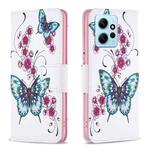For Xiaomi Redmi Note 12 4G Global Colored Drawing Leather Phone Case(Peach Blossom Butterfly)