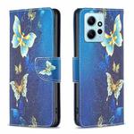 For Xiaomi Redmi Note 12 4G Global Colored Drawing Leather Phone Case(Gold Butterfly)