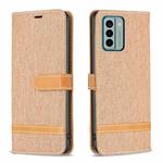For Nokia G22 Color Block Denim Texture Leather Phone Case(Brown)