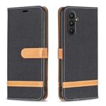 For Samsung Galaxy A24 4G Color Block Denim Texture Leather Phone Case(Black)