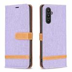 For Samsung Galaxy A24 4G Color Block Denim Texture Leather Phone Case(Purple)