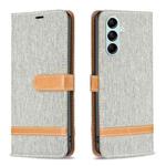 For Samsung Galaxy M14 5G Color Block Denim Texture Leather Phone Case(Grey)