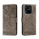 For Xiaomi Redmi 10C Lace Flower Embossing Flip Leather Phone Case(Grey)