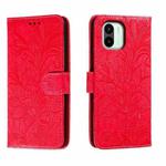 For Xiaomi Redmi A1 Lace Flower Embossing Flip Leather Phone Case(Red)