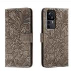 For Xiaomi Redmi K50 Ultra Lace Flower Embossing Flip Leather Phone Case(Grey)