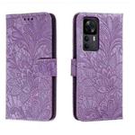 For Xiaomi Redmi K50 Ultra Lace Flower Embossing Flip Leather Phone Case(Purple)