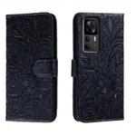 For Xiaomi Redmi K50 Ultra Lace Flower Embossing Flip Leather Phone Case(Dark Blue)