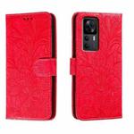 For Xiaomi Redmi K50 Ultra Lace Flower Embossing Flip Leather Phone Case(Red)